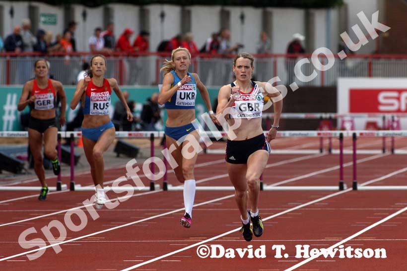 Eilidh Child (GB) wins the 400 metres hurdles at the European Athletics Team Championships.